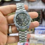 Fluted Bezel RLX Silver Chain Date Watch AAA Copy - Image 4