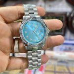 Fluted Bezel RLX Silver Chain Date Watch AAA Copy