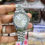 Fluted Bezel RLX Silver Chain Date Watch AAA Copy - Image 3