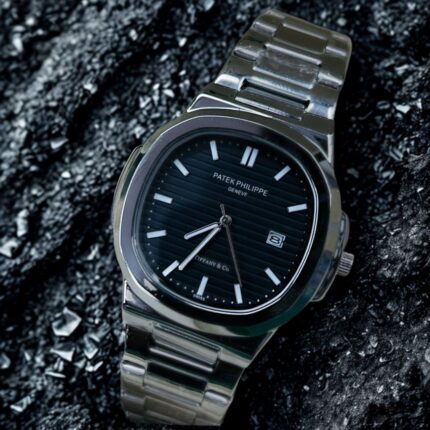 PP Smooth Bezel Date Watch Black – Premium black dial stainless steel men’s wristwatch