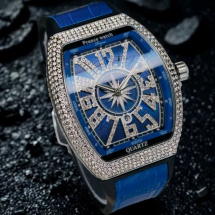 Sparkling rose gold iced dial fashion watch close-up