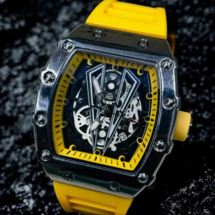 Yellow Strap Skeleton Luxury-Style Sports Watch-chushmato
