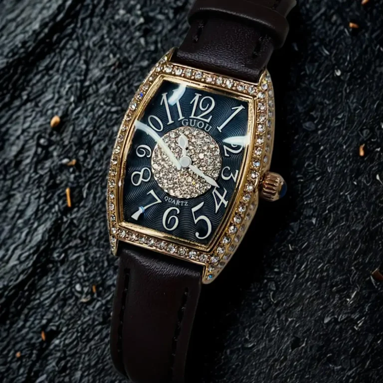 AA Quality Luxury Ladies Crystal-Studded Watch – Leather Strap & Elegant Shine - brown.