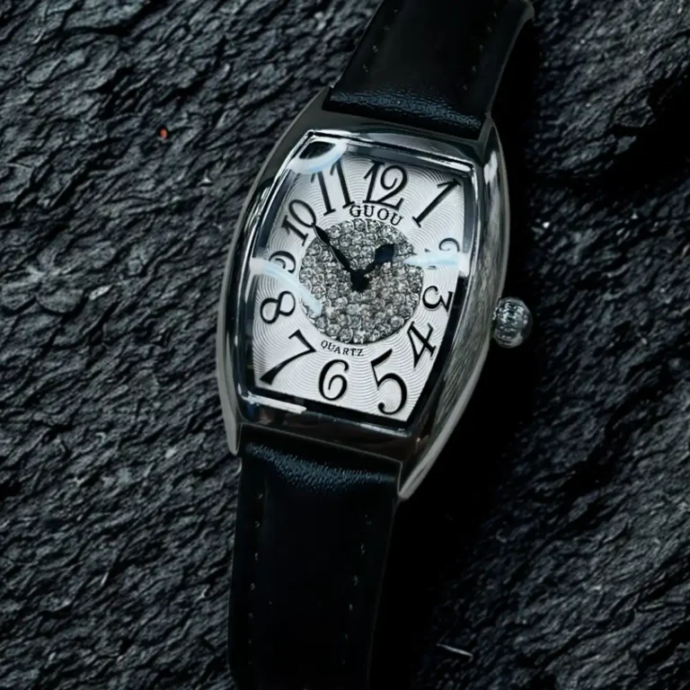 Black strap Silver case white dial