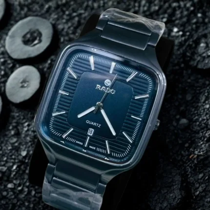 Black textured dial quartz watch for men