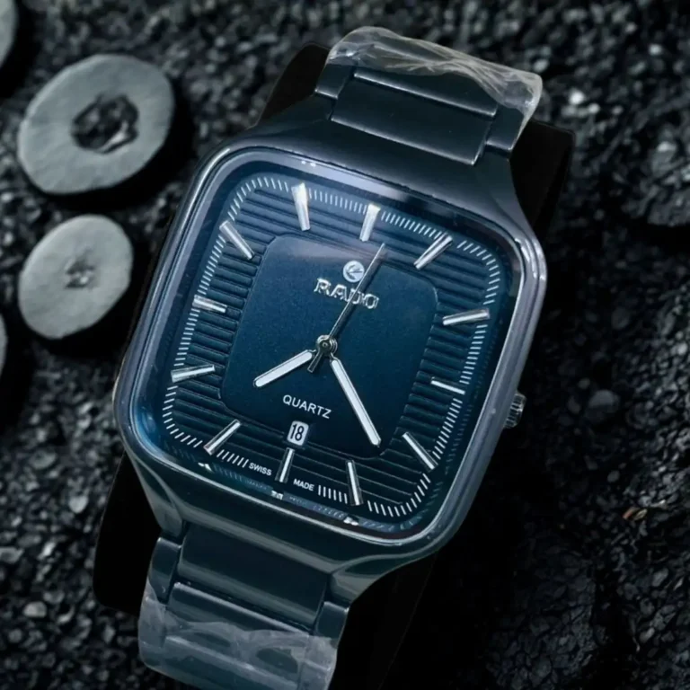 Black textured dial quartz watch for men