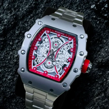 Richard style silver mechanical skeleton watch green dial edition