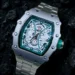 Richard style silver mechanical skeleton watch green dial edition