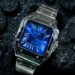 Silver-Blue Automatic Tank Watch for Men with Stainless Steel Strap