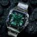 Silver-Green Automatic Tank Watch for Men with Stainless Steel Strap