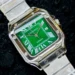 Silver-Green Automatic Tank Watch for Men with Stainless Steel Strap-upper